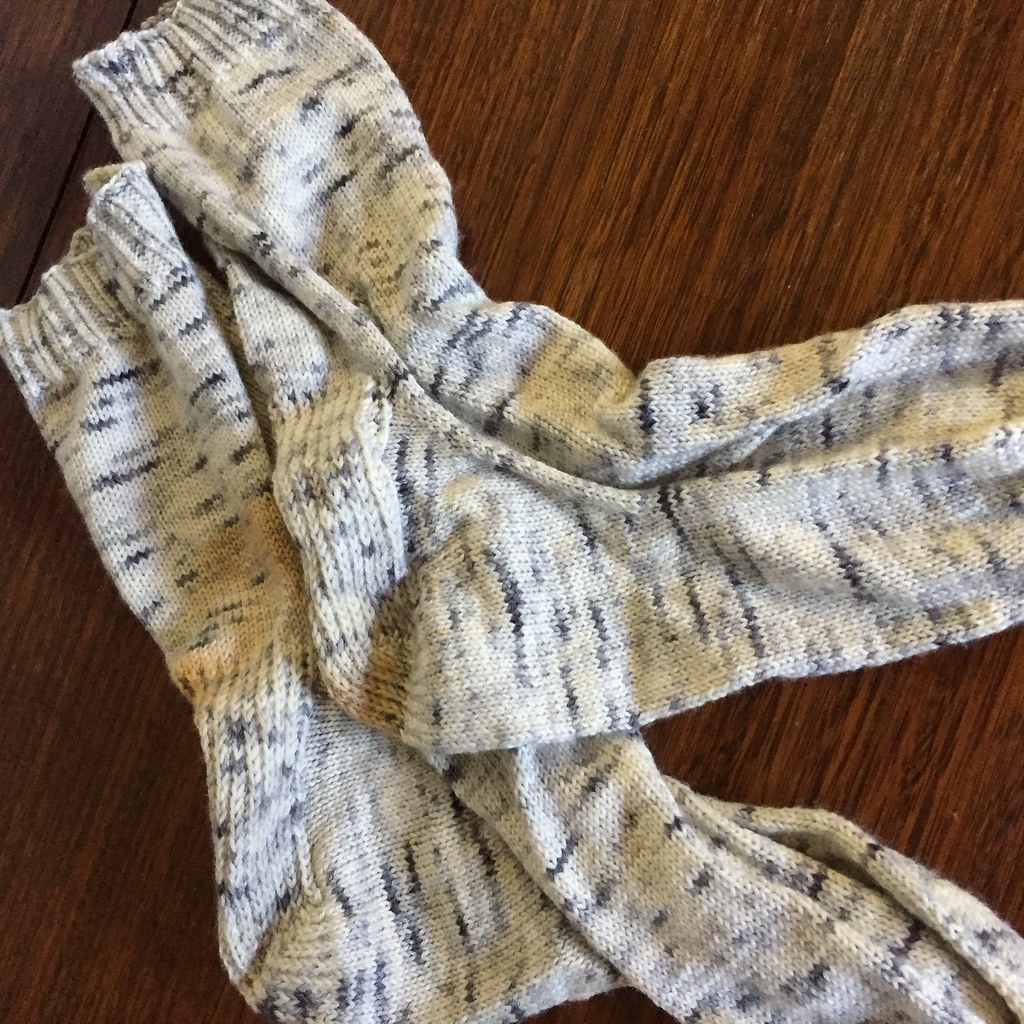 jo torr's vanilla socks knitted in circus tonic handmade 'magpie lark' on jubilee sock for bb