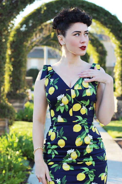 The Pretty Dress Company Ava Lemon Print Pencil Dress