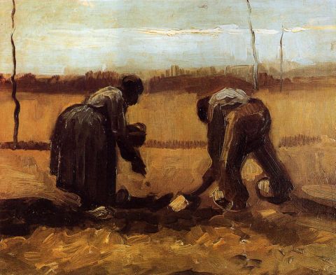 Van Gogh in the study of Peasant and Peasant woman planting potatoes is illustrating the principle mentioned above... of having an action in the past while movement implying the future. This creates the value of time in the painting.
