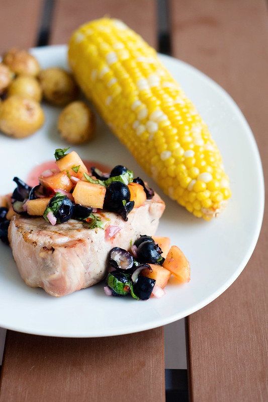 Grilled Pork Chops with Blueberry Peach Salsa