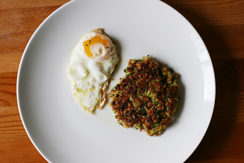 Zucchini Farro Fritters with a Fried Egg