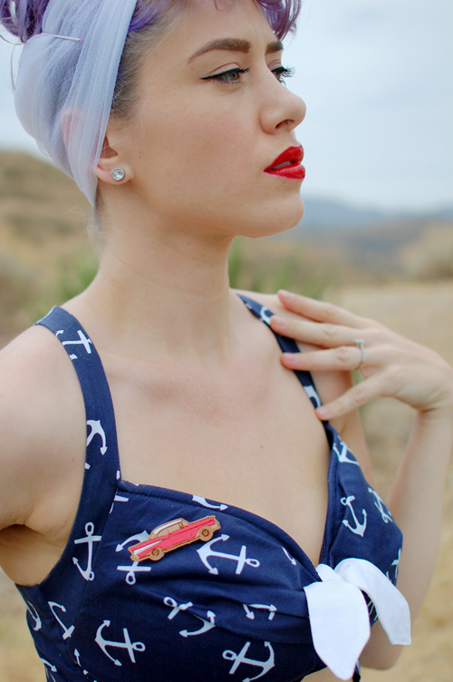 Pinup Girl Clothing Renee dress in Navy Anchor print