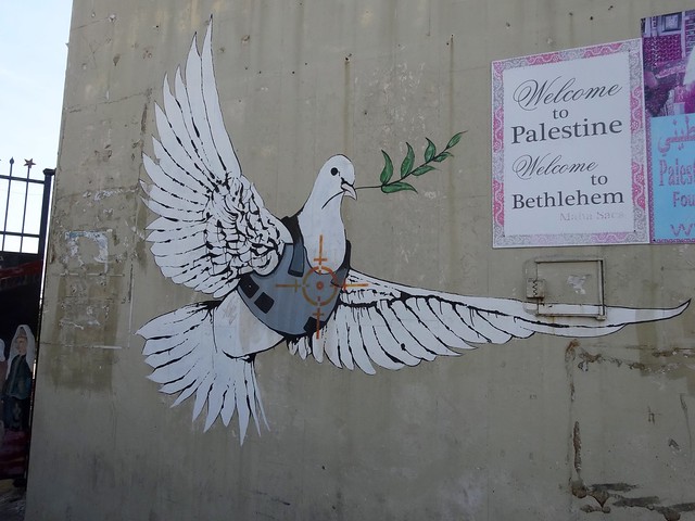 Banksy art "Armored Dove" in Bethlehem