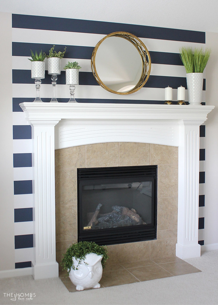 Renter Friendly Striped Fireplace Feature