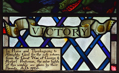 In Praise and Thanksgiving to Almighty God for the safe return from the Great War (Pretyman memorial window, detail, 1920)