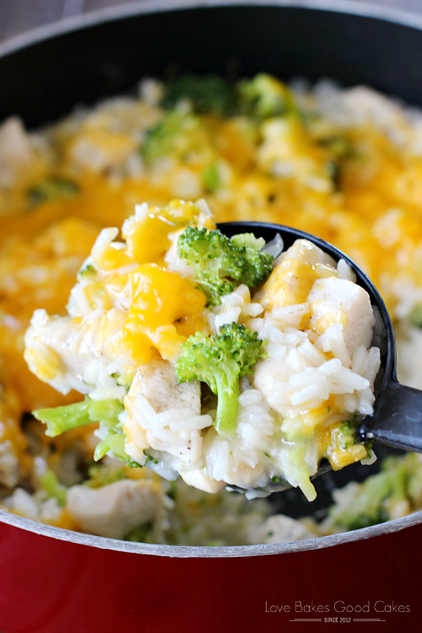 Perfect for those hectic nights, this family-approved Cheesy Chicken Broccoli & Rice Skillet recipe is made in ONE pan - making clean-up a breeze!