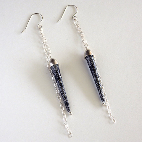 Black Paper Spike Earrings with silver ear wires