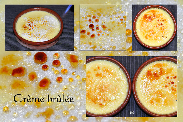 Pochierte Creme - Rezept Crème Brûlée - Karamellcreme - karamellisieren - Brenner - Dessert - Lieblingsdesserts - Fotos und Collagen: Brigitte Stolle Mannheim