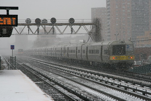 Long Island Railroad M3 series in Forest Hills station, New York, New York, US /Jan 31, 2017