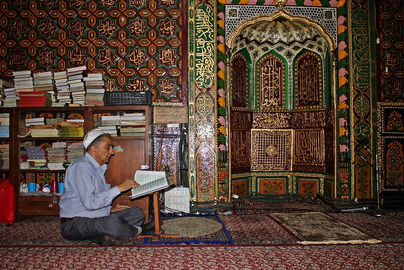 Description:A Kashmiri Muslim Man recites quran in Khanqah-e-Moula Srinagar Kashmir