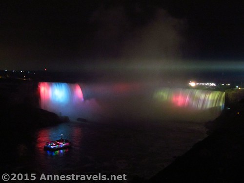 Lights on Horseshoe Falls, Niagara Falls State Park, New York, and Niagara Falls, Canada