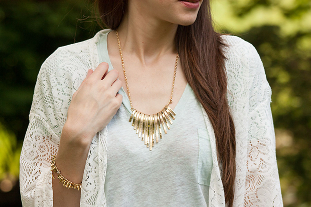 Gold Necklace, White Lace Kimono, Exalted Heights Boutique