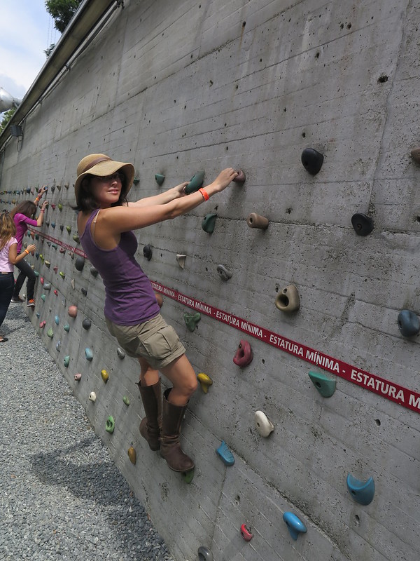 Natalie climbs the outdoor rock wall