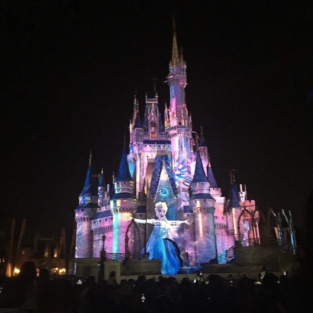 We were really stretching it keeping the kids up for the parade and fireworks, but seeing Elsa on the castle was worth it. #Elsa #magickingdom #Disney