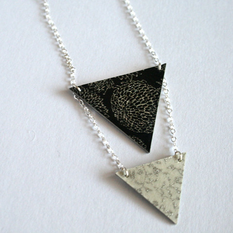 Black and White Paper Triangle Necklace with silver chain