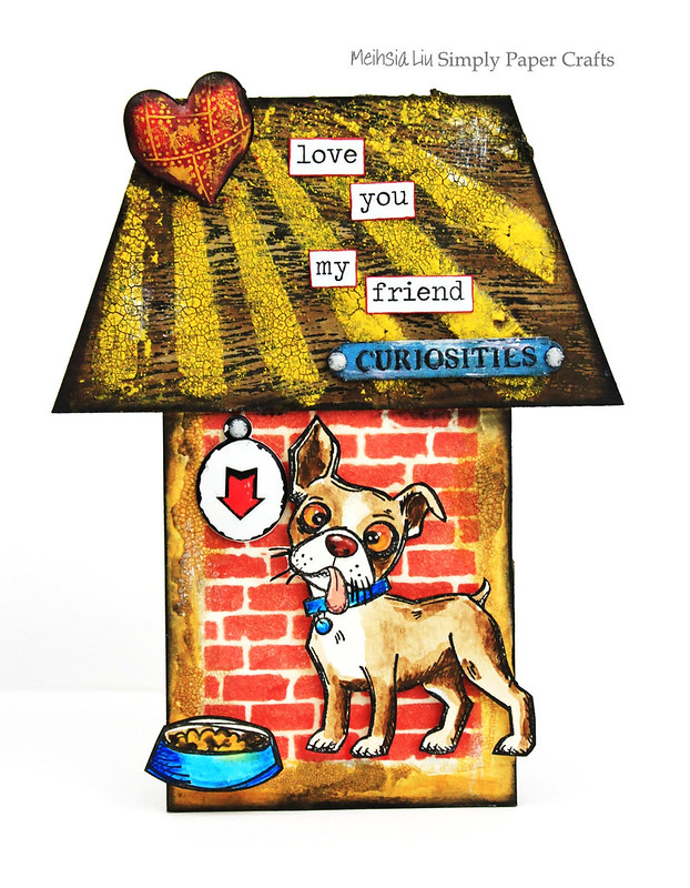 Meihsia Liu Simply Paper Crafts mixed media tag pet crazy dog Simon Says Stmap Monday Challenge Tim Holtz