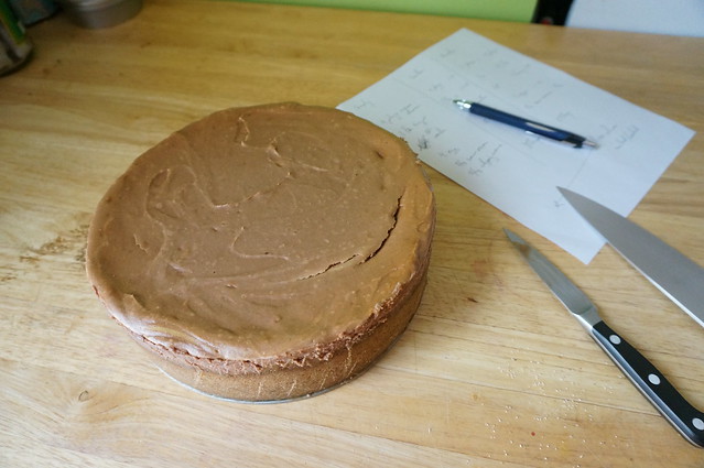 The untopped cake: it has a small crack, but no will ever see it once it's topped