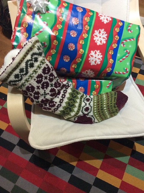 Handknit Latvian motif stranded Christmas stocking decoration by irieknit