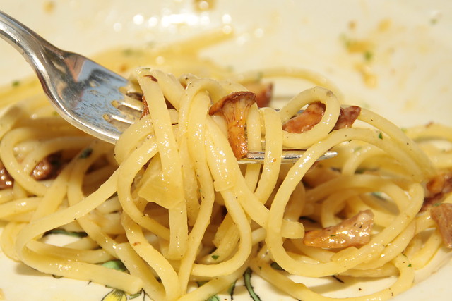Spaghetti met cantharellen...