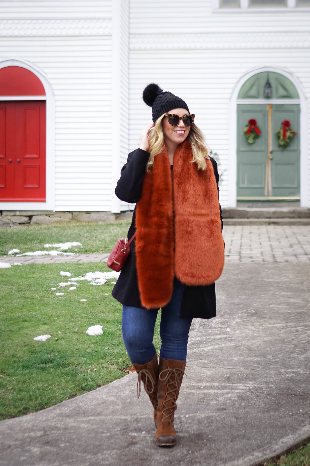 Burnt Orange Colored Faux Fur Scarf | Winter Outfit | Currently Obsessed with Faux Fur Scarves