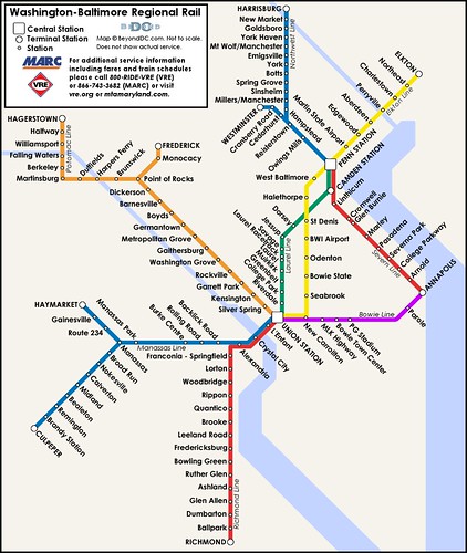 Proposed map of a Washington-Baltimore regional rail system