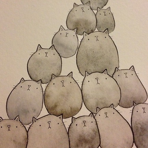 More late-night #watercolor #wip. I have a feeling this is going to become a series... #illustration #cats #catpile