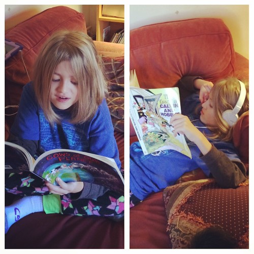 Catie is reading my old Far Side and Calvin & Hobbes books. Big kids are awesome.