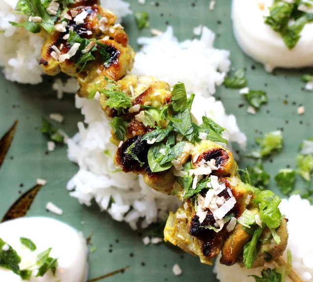 Ricardo's Curried Chicken Skewers with Toasted Coconut Gremolata
