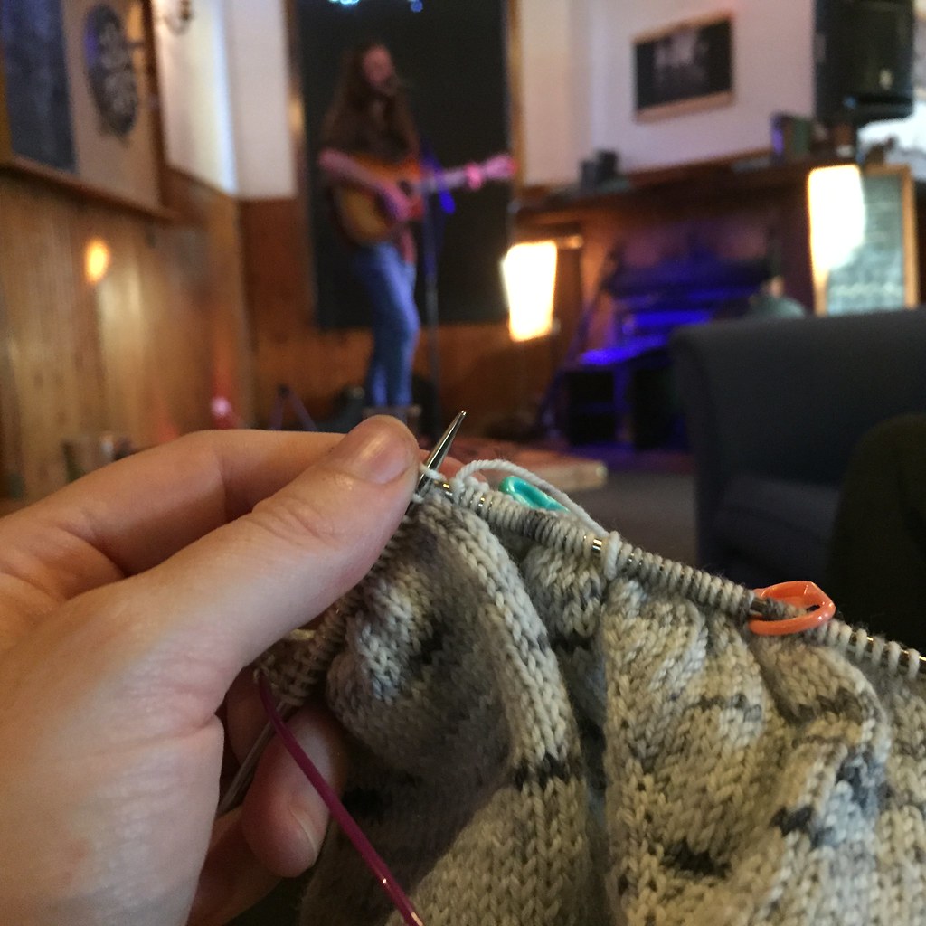 knitting at our beautiful local pub while one of my talented brothers-in-law strummed some tunes