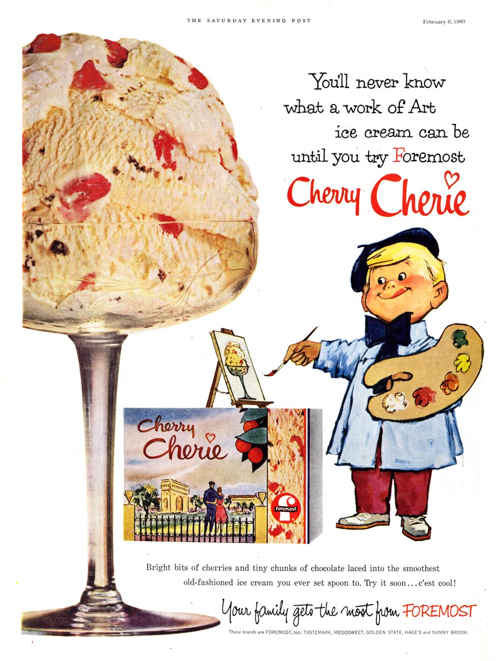 Foremost Cherry Cherie ice cream - published in The Saturday Evening Post - February 6, 1960