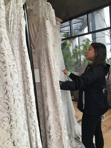 looking at wedding gowns