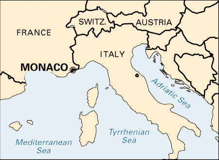 Mapa de situación de Mónaco en Europa