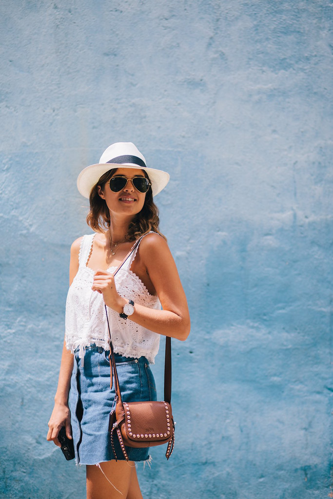 Blue and white summer outfit