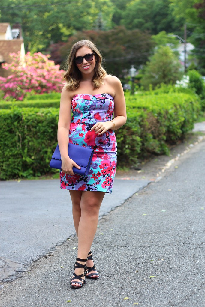 Purple and Pink Floral Body Con Dress