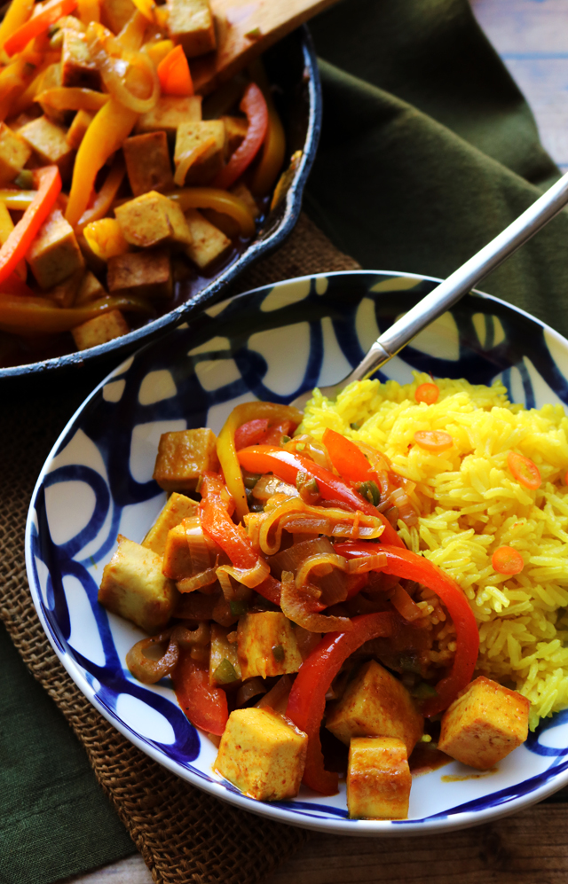 Spicy Vegan Thai Coconut Red Curry with Coconut-Saffron Rice
