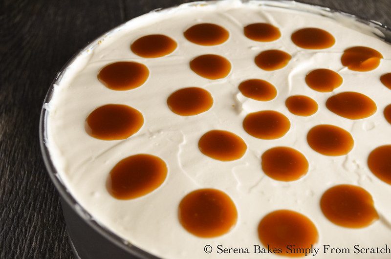 Pumpkin Cheesecake With Butterscotch Swirl is an elegant dessert. www.serenabakessimplyfromscratch.com