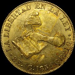 1856C Mexico 8 Escudo Gold BEfore glue removal