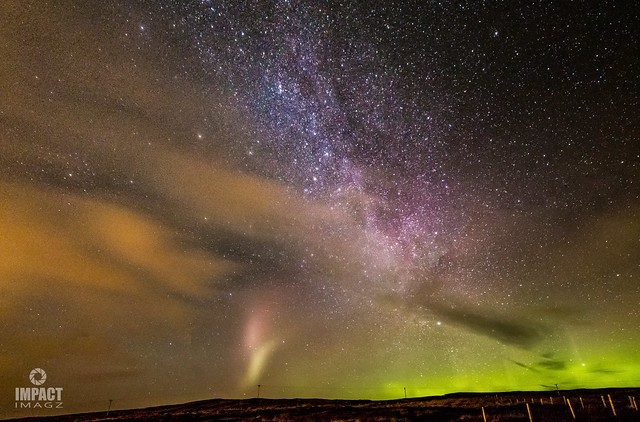 The Milky Way, Aurora and a pillar of light