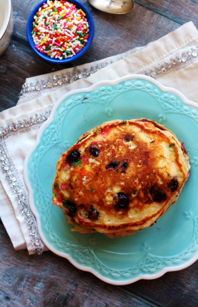 Fluffy Funfetti Blueberry Buttermilk Pancakes