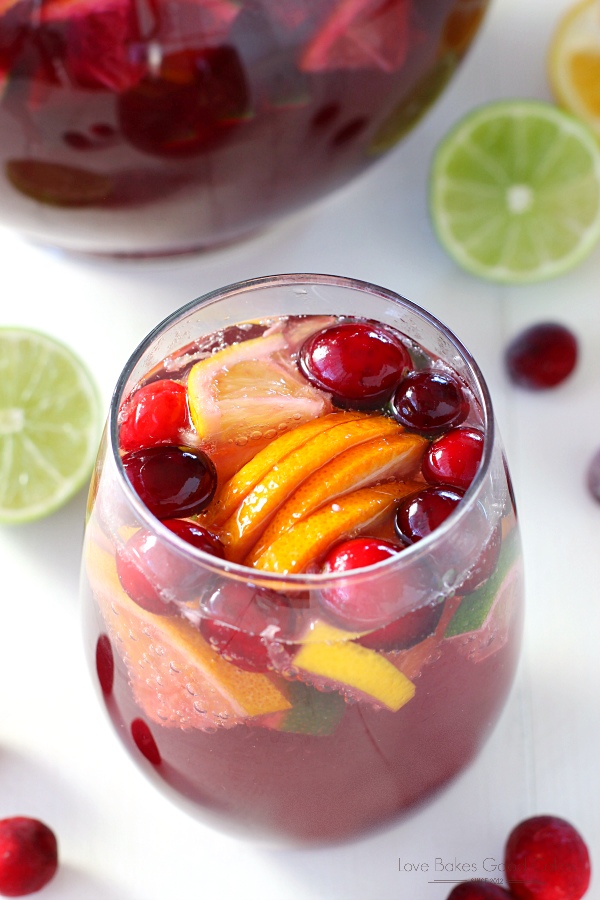 Non-Alcoholic Sangria in a glass with fresh fruit close up.