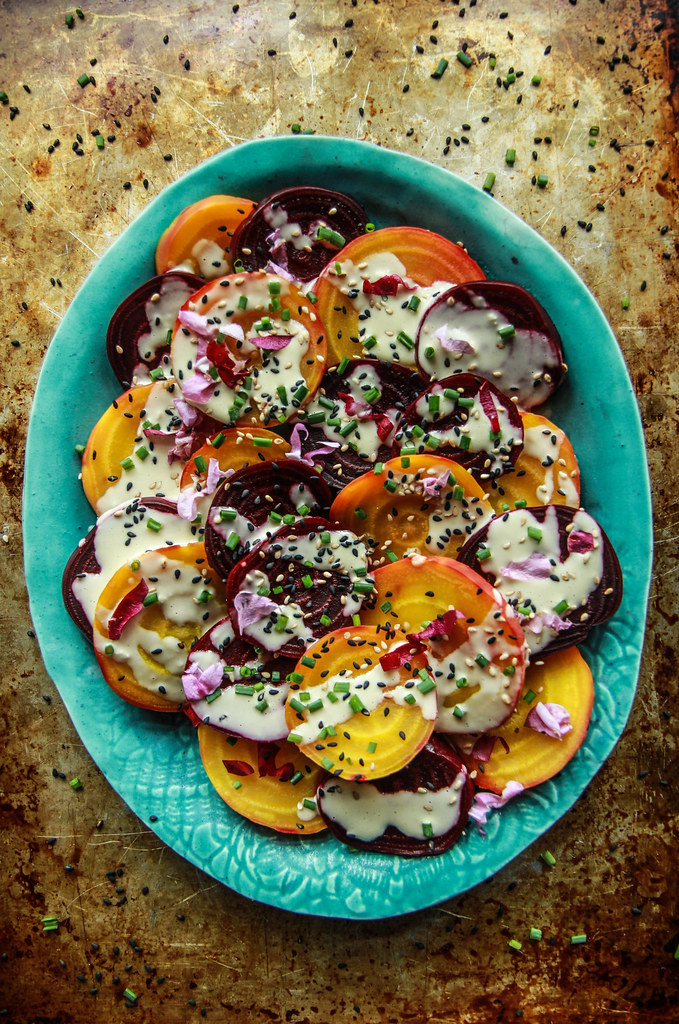 Beet Salad with Tahini Lemon Sauce - Vegan from HeatherChristo.com