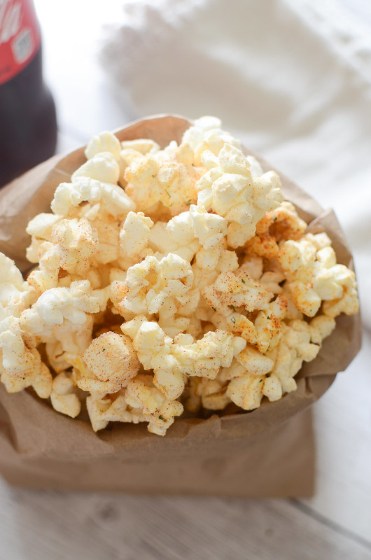 BBQ Ranch Popcorn - freshly popped popcorn coated in ranch dressing mix, brown sugar, and paprika! The perfect movie snack!