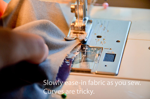 5. Sew, easing in fabric.