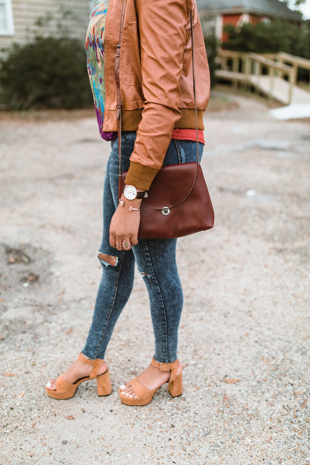how to wear a brown faux leather jacket