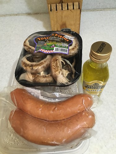 sausage, mushrooms, oive oil