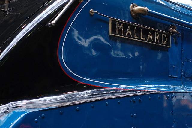 Close up of the front of the train, showing the name plate