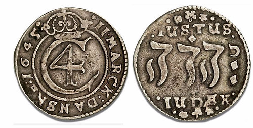 Danish coin with Tetragrammaton issued during the reign of Christian IV silver