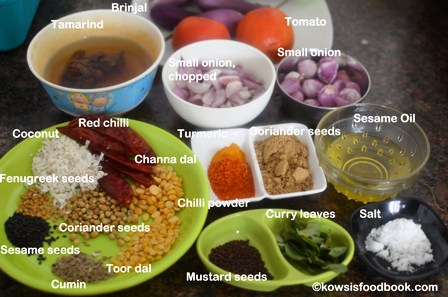 Ingredients for Ennai Kathirikkai Kulambu