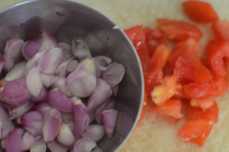 chop onion, tomatoes