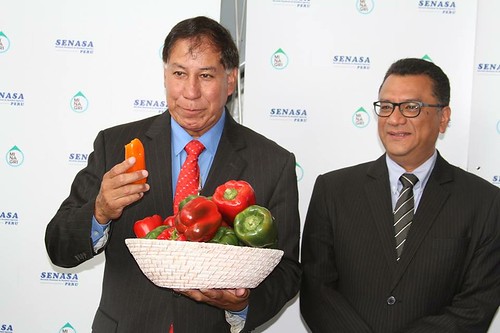 USDA Undersecretary Edward Avalos and Peruvian Minister of Agriculture Juan Manual Benites showcase the lovely Peruvian peppers now allowed access to the U. S. market.